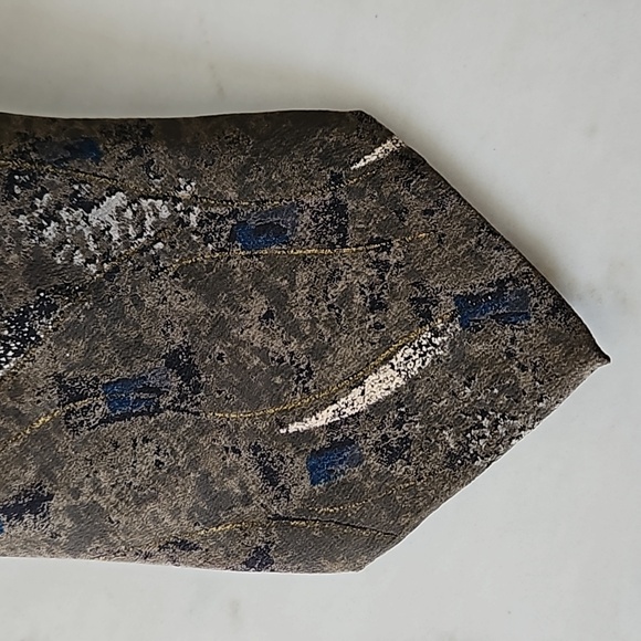 CROFT & BARROW Mens Silk Tie Brown Blue & Beige 100% Silk - Picture 2 of 7